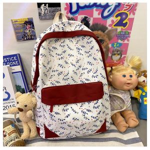 WYK134 Tas Ransel Wanita Sekolah Motif Daun Leaf Backpack School Impor TKM