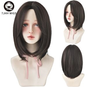 7JHH WIGS Wig Human Hair Original Real Hair True Hair Short Bob Middle Part Straight Wig for Women Black Shoulder Length Heat Resistant High Temperature Crochet Hair