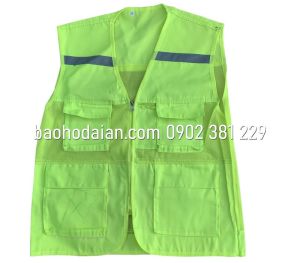 Áo phản quang ghi lê 4 túi vải kaki phối lưới màu xanh chuối