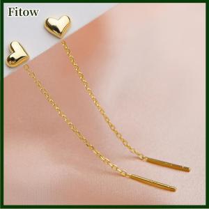 Fitow 1Pair Trend Long Wire Tassel Thread Chain Climb Star Heart Beads Pendants Drop Earrings For Women Straight Hanging Ear Jewelry
