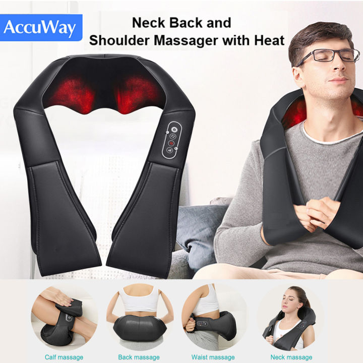 AccuWay Back and Neck Massager with Heat Deep Kneading Massage for Neck ...