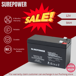 SUREPOWER Maintenance Free Sealed Lead Acid Battery (12V 9AH) UPS/ Automatic system/ PABX system/ fire alarm/ emergency lightning/ alarm system