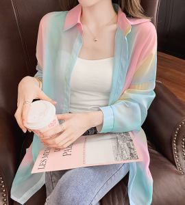 cherry W207เสื้อป้องกันแสงแดด เสื้อเชิ้ตผู้หญิง ทรงเสื้อเชิ้ต เสื้อเชิ้ตชีฟอง สไตล์เกาหลี เนื้อผ้าเบาบาง สวมใส่สบาย