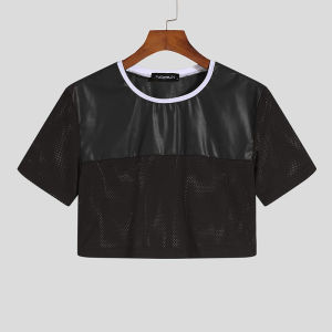 2024INCERUN Fashionable Casual Style New Mens Breathable Mesh Camiseta Short Sleeve Crop Tops 2023 Patchwork Cropped T-Shirts S-5XL