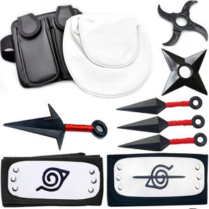 6pcs/SET Anime Cosplay Naruto Accessories Weapon Ninja Bag Kunai Headbands Shuriken Prop Akatsuki Kakashi Action Figure Toy Gift