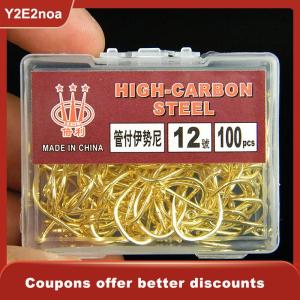 【Y2E2noa】 100pcs Box Color With Ring Tube Pay Iseini Hooks Barbed High Carbon Steel Sea Fishing Hooks