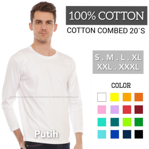 Kaos Polos Oversize Putih hitam navy combed 20s pria wanita premium lengan panjang PUTIH