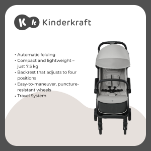 Kinderkraft APINO Ultra Light Stroller Foldable Waterproof From Birth and Up to 22 kg Loaded Basket - Extra 2 kg Lightweight (7.5 kg) Adjustable 5-Point Harness-Gray