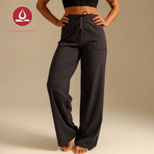 Di chuyển đào quần ống rộng Phụ Nữ Eo cao thể thao dáng rộng quần bên túi mềm và cao dày đàn hồi mặc hàng ngày yoga chạy bộ ELC