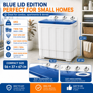 MONDIAL 6KG Twin Tub Washing Machine Wash & Spin Dry | Portable Compact Washer Dryer | 150W Energy Efficient | Perfect for Small Homes