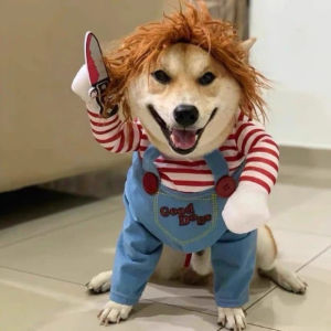 Halloween Pet Chucky Costume Funny Deadly Doll Cosplay With Wig Knife For Dog Cat Fancy Party Festival Apparel