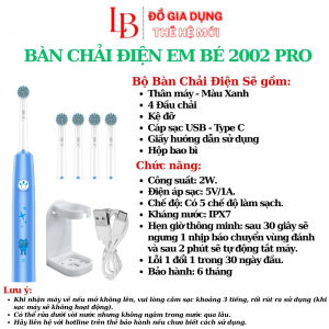 Bàn Chải Xoay Em Bé Umur 2002A Pro với 5 Chế Độ Làm Sạch Tặng 4 Đầu Chải Sạc Type C cho bé từ 3 đến 12 tuổi