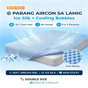 Parang Aircon Sa Lamig Ice Silk + Cooling Bobbles Mattress Cover - Double Size - For 2 Persons - Soft Aircon Feel - Ice Silk - Non-Sticky - Anti-Sticky - -5°C Cool Feel - No Sweat