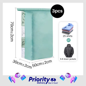 [3Pcs/Set] Stereo Air Valve Vacuum Compression Bag Manual Vacuum Compression Storage Bag PA+PE Durable Material 7C Thickness Quilts Blankets Clothes Seal Bags Waterproof Dustproof Space Saving 50x70X30cm