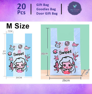 Gift Bag 20pcs Goodies Bag Door Gift Birthday Wedding Party (86) Sweet Mermaid Light Blue Plastic Bag Vest Tote snack Plastic Beg For Student礼物袋礼品袋购物袋