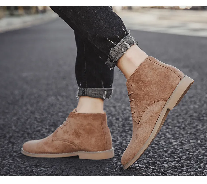 INLIKE Kulit Suede Sepatu Boots Tali Pria Keren Formal Kerja