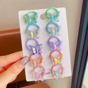 WININ 10PCS/Set Kids Headwear Shiny Butterfly Baby Girl Hair Ropes Five-pointed Star Cute Ponytail Headflower Butterfly Heart Star Elastic Rubber Bands