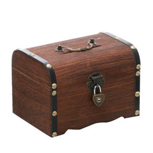 Wooden Coins Bank With Lock Household Retro Treasure Box Piggy Bank Organizer Saving Box