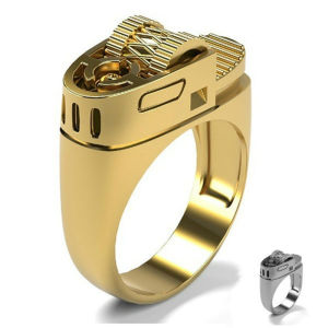 CLIBER Personality Mens Fashion 14K Gold Lighter Ring Anniversary Gift Wedding Engagement Band Jewelry Rings Size 6-13