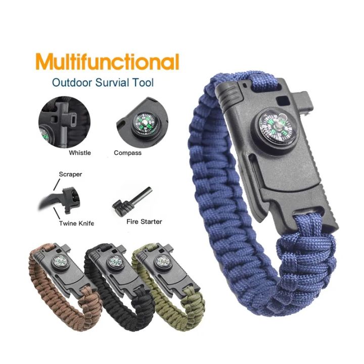 3 in1 Survival Paracord Rope Bracelet Compass Buckle Whistle Kits
