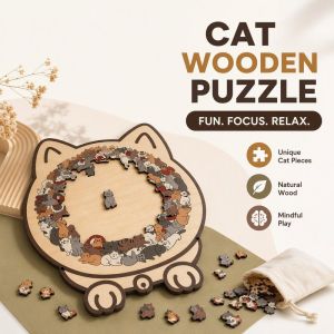 Wooden Cat Jigsaw Puzzle Macaron Color Animal Shape Unique Pieces Montessori Sensory Gift Decor