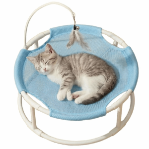 OEUVR Breathable Cat Elevated Bed Round Elevated Frame Pet Camping Bed Pet Supplies with Feather Toy Cat Sleeping Bed All Season