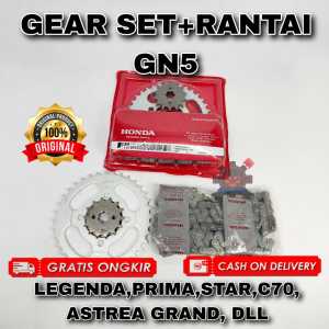 GEAR SET+RANTAI HONDA GN5 BUAT MOTOR PRIMA LEGENDA ASTREA GRAND STAR C70 DLL ASLI ORIGINAL HONDA AHM