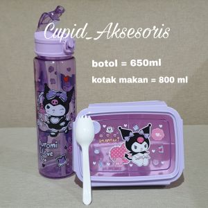 1 SET TEMPAT MAKAN LUNCH BOX DAN BOTOL /KOTAK MAKAN / LUNCH BOX / BOTOL MINUM MINUM 3 MOTIF KUROMI CINNAMONROLL MY MELODY