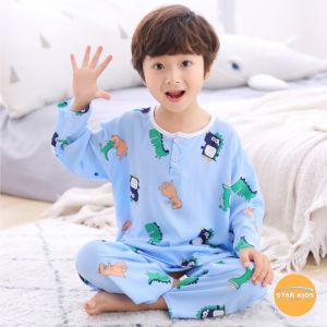 Baju Tidur Anak Laki-Laki 1 Set Piyama Anak Cowok Korea Lengan Panjang Bahan Katun Import 3-7 tahun - KC1A2