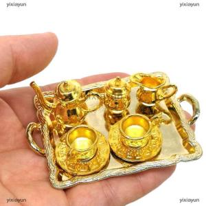 [COD] yixiayun 10Pcs 1: 12 Dollhouse Furniture Miniature Dining Ware Metal Tea Cup Plate Set
