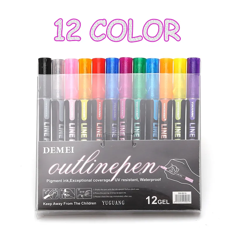 DUKEEN /12 Pcs/set Outline Paint Marker Pen Double Line Pen Diy Album  Scrapbooking Metal Marker Glitter for Drawing Painting Doodling