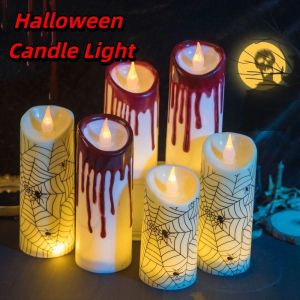 DENLUN ตลก แสงเทียนฮาโลวีน แสงเทียนอิเล็กทรอนิกส์ ของตกแต่งบ้าน ที่วางเทียนตกแต่งฮาโลวีน ของใช้สำหรับงานปาร์ตี้ ไฟกลางคืน โคมไฟเทียน LED ของตกแต่งงานปาร์ตี้