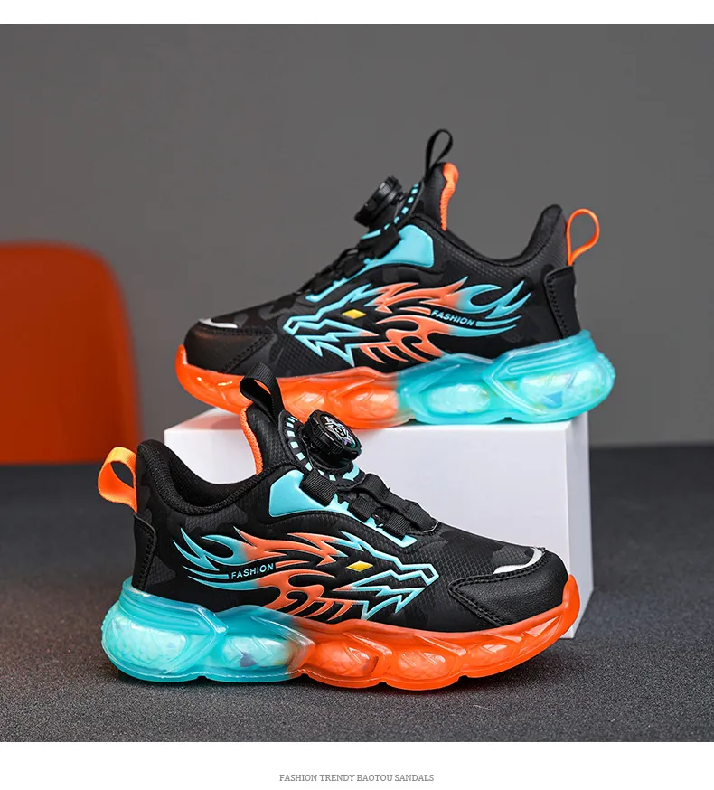 Boys' Sports Shoes 2023 New Children's Leather Waterproof Rotating Button  Autumn Mid to Big Boys' Anti slip Casual Shoes