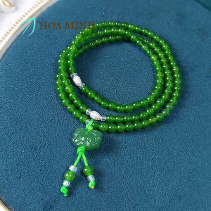 Vòng tay đá Mã Não xanh màu ngọc bích size 4.5 li kiểu quấn 3 phối charm hoa sen viên ngọc trai nhỏ dễ thương thời trang cho mệnh Mộc Hỏa | Hoa Minh Gem