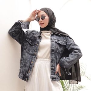 Jaket Jeans wanita Jumbo Lengan Panjang ukuran  LD130cm Bahan Jeans Wash\jaket oversize wanita muslim