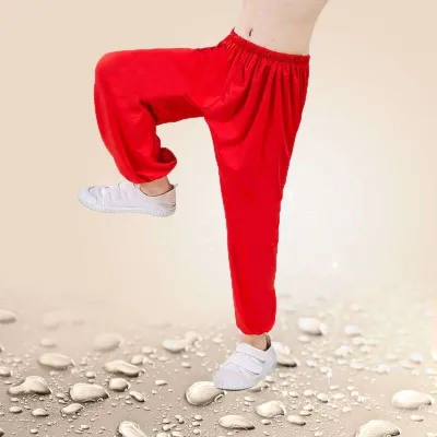 [In-stock genuine product] Childrens elastic childrens high elasticity mens and womens lantern Tai Chi practice plus size martial arts training pants performance clothing