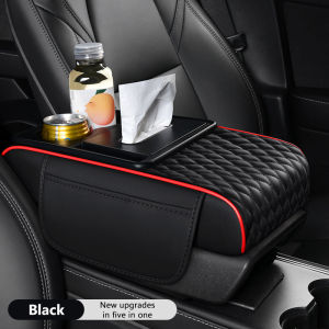 5 IN 1 Car Armrest Storage Box Leather Center Console Height Pad Cushion Car Armrest Box Organizer Cup Holder Tissue Box
