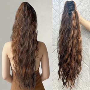LEKGAVD Synthetic Claw Clip Ponytail Wig Clip On 26 inch Long Wavy Curly Hairpieces Heat Resistant Fiber Natural Ponytail Hair Extension for Women