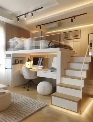 【SG Local Contractor】【Custom Furniture】Customized Loft platform with staircase with Study Area below / Furniture Customization/ Bedroom design & Renovation