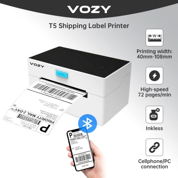 VOZY T5/T7 Bluetooth+USB Direct Thermal Printer Label Barcode Waybill ...