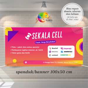 Cetak Spanduk Banner  Konter Pulsa Dinamis Modern Geometri Gradasi Pink Oranye