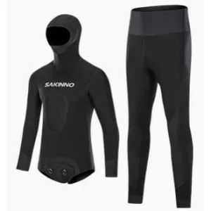 Mens 3.5MM Wetsuits SpearfishingCamouflage Two-Piece Neoprene Diving Suit Hoodie Snorkeling Suit for Freediving Snorkeling