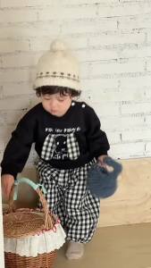 Boys autumn clothing 2026 Korean-style childrens clothing baby set autumn style childrens sweatshirt and plaid pants two-piece set