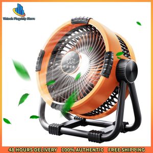 Vktech Outdoor Portable Fan with LED Lantern Rechargeable 20000mAh Battery and Adjustable Settings for Camping