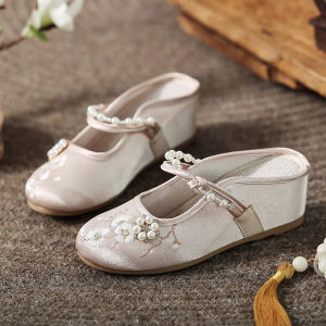 [Free Shipping] New Spring And Summer Styles: Thick-Soled Chinese-Style Embroidered Plain-Colored Slippers For Women Suitable For Both Indoor And Outdoor Wear