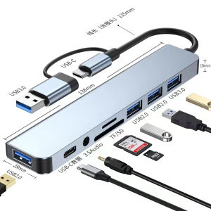 8 in 1 อะแดปเตอร์ฮับ USB+Type C HUB USB C เป็น USB 3.0 การ์ดรีดเดอร์ SD TF pd HUB 3.5 มม. สำหรับโทรศัพท์ม
