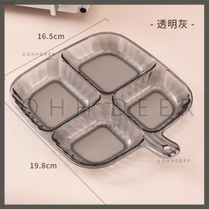 OHHDEER Divided Side Dish Plate 4 Compartments Food Plate Fruit Plate Snack Sauce Plate With Handle