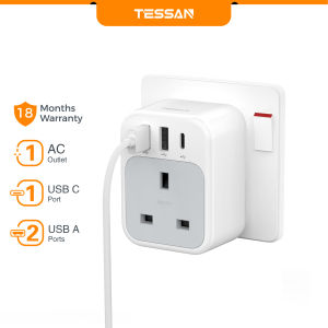 TESSAN Multi Plug Extension Socket Adapter with USB + Type C Wall Charger Extension Adaptor