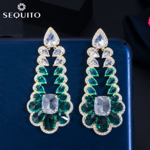 SEQUITO Dazzling Crystal Pave Long Chandelier Haning Earrings European Statement Jewelry for Banquet Party SE351