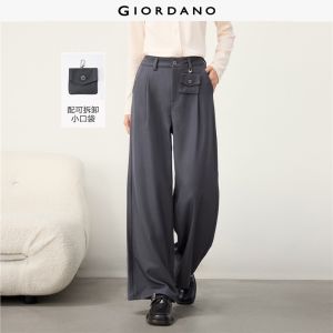 Giordano Women 【Online Exclusive】Detachable coin purse high-waisted woven wide-leg trousers Free Shipping 18416009